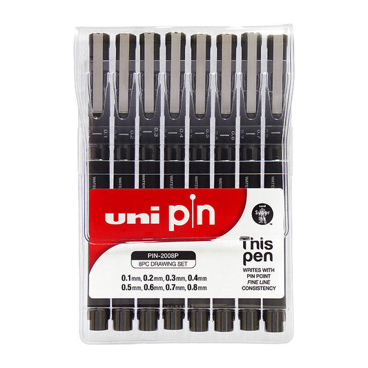 uni Pin Fine Liner Asst Pk8