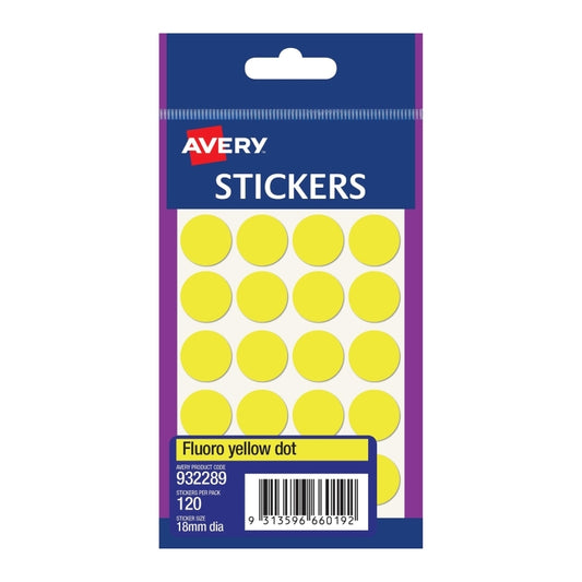 AV Yellow Dots 18mm Pk120 Bx10