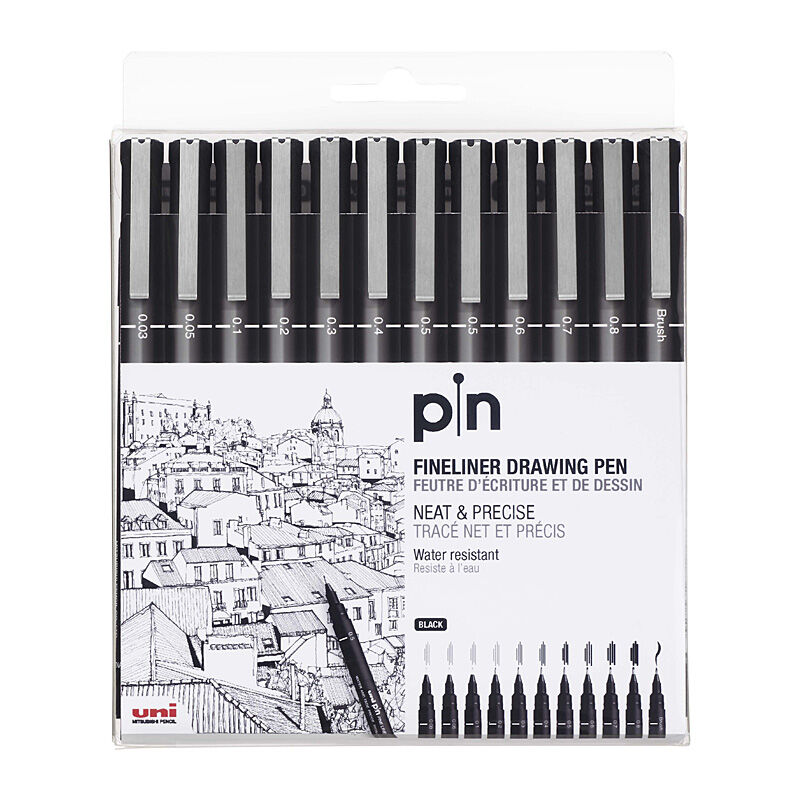 uni Pin Fine Liner Asst Pk12
